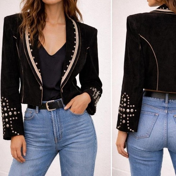 Vintage Jackets & Blazers - Vintage Concho Leather Jacket Cropped Western Studded Blazer USA Made